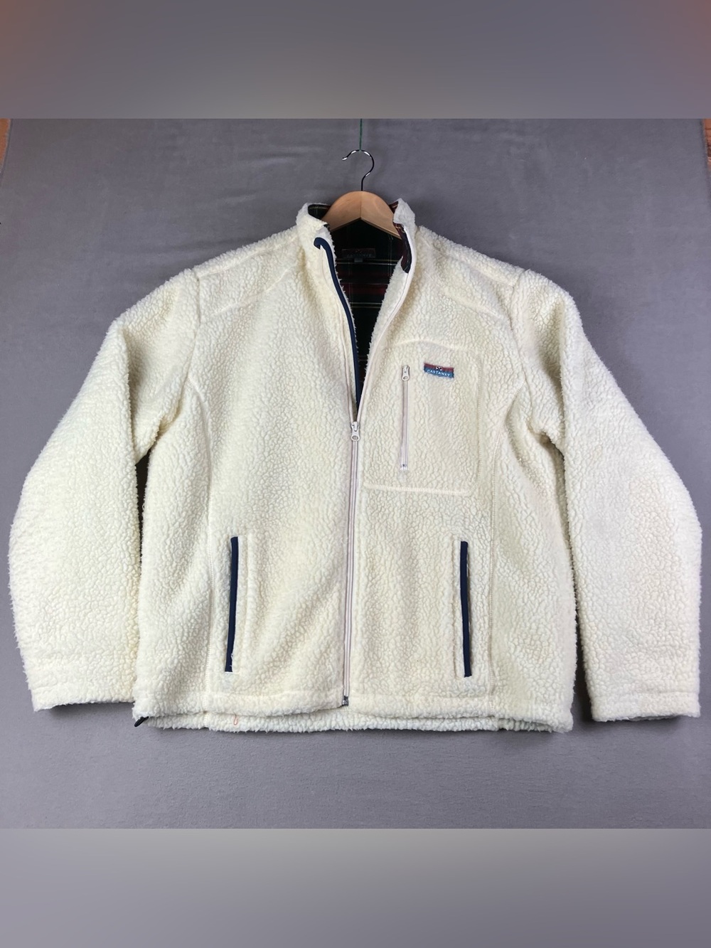 Castaway Nantucket Men’s Size M Fleece Pile Full Zip Jacket Cream White. In good